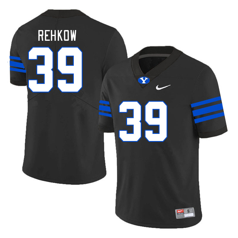 Men #39 Landon Rehkow BYU Cougars College Football Jerseys Stitched-Black - Click Image to Close